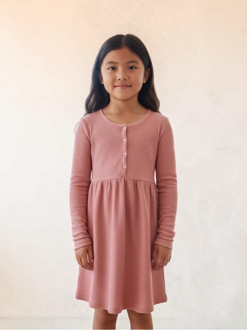 GAP Girls Waffle Knit Long Sleeve Dress Pink Size 8 Medium Fall Layering